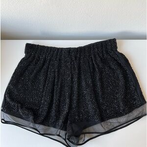 Diane Von Furstenberg Women’s Black Mesh Trim Beaded Silk Shorts